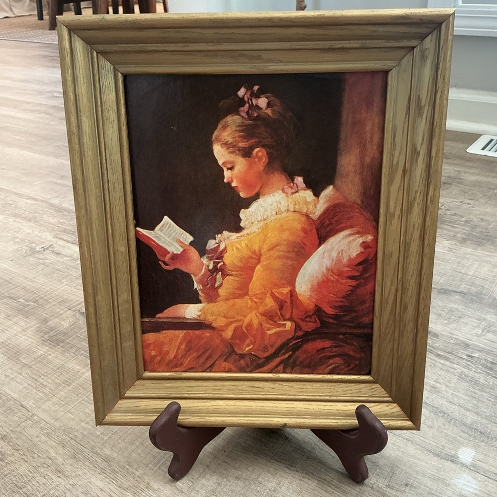 ANTIQUE FramedPrint Jean Honore Fragonard lady Reading Book French Art 13x10.5